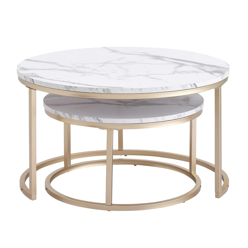 2Pcs Coffee Table Round 2 in 1 End Side Table Desk Nordic Marble Glass Home Sofa Tables Living Room Luxury Side Tables 60CM/80CM - Bakesbyemily.com