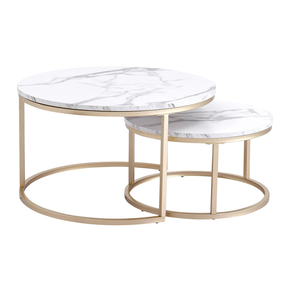 2Pcs Coffee Table Round 2 in 1 End Side Table Desk Nordic Marble Glass Home Sofa Tables Living Room Luxury Side Tables 60CM/80CM - Bakesbyemily.com