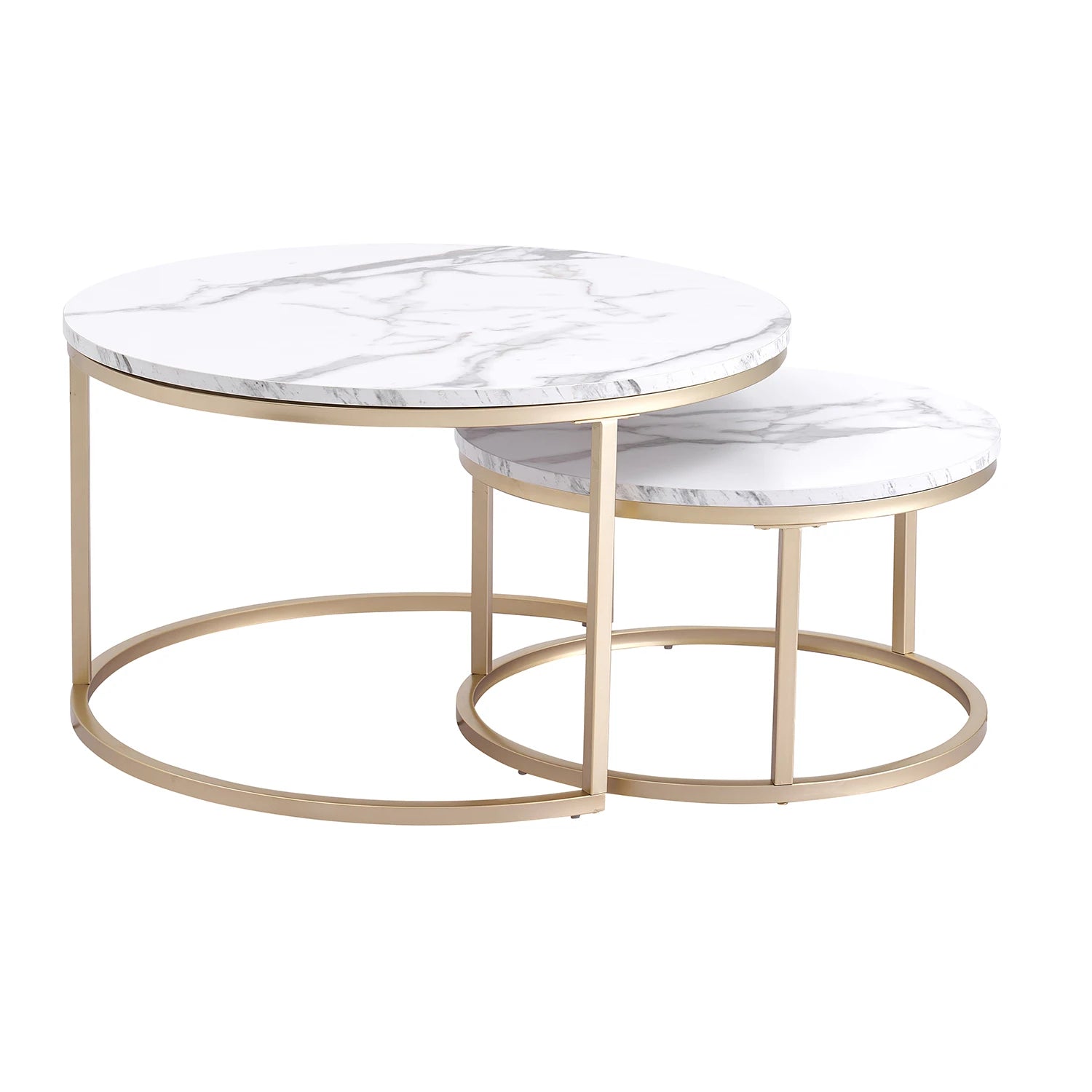2Pcs Coffee Table Round 2 in 1 End Side Table Desk Nordic Marble Glass Home Sofa Tables Living Room Luxury Side Tables 60CM/80CM - Bakesbyemily.com