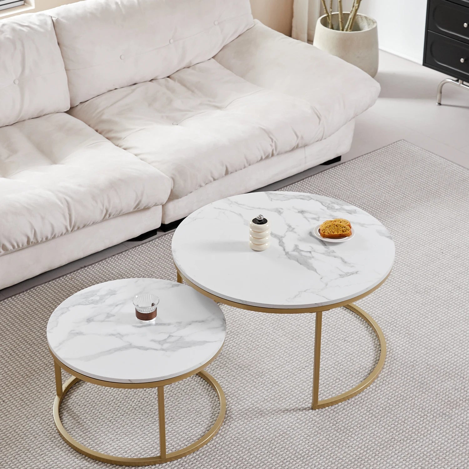 2Pcs Coffee Table Round 2 in 1 End Side Table Desk Nordic Marble Glass Home Sofa Tables Living Room Luxury Side Tables 60CM/80CM - Bakesbyemily.com