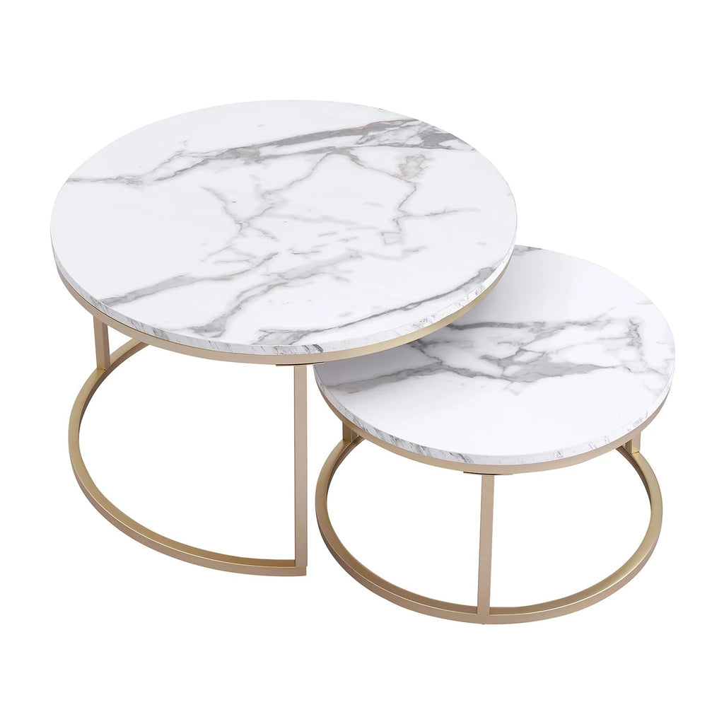 2Pcs Coffee Table Round 2 in 1 End Side Table Desk Nordic Marble Glass Home Sofa Tables Living Room Luxury Side Tables 60CM/80CM - Bakesbyemily.com