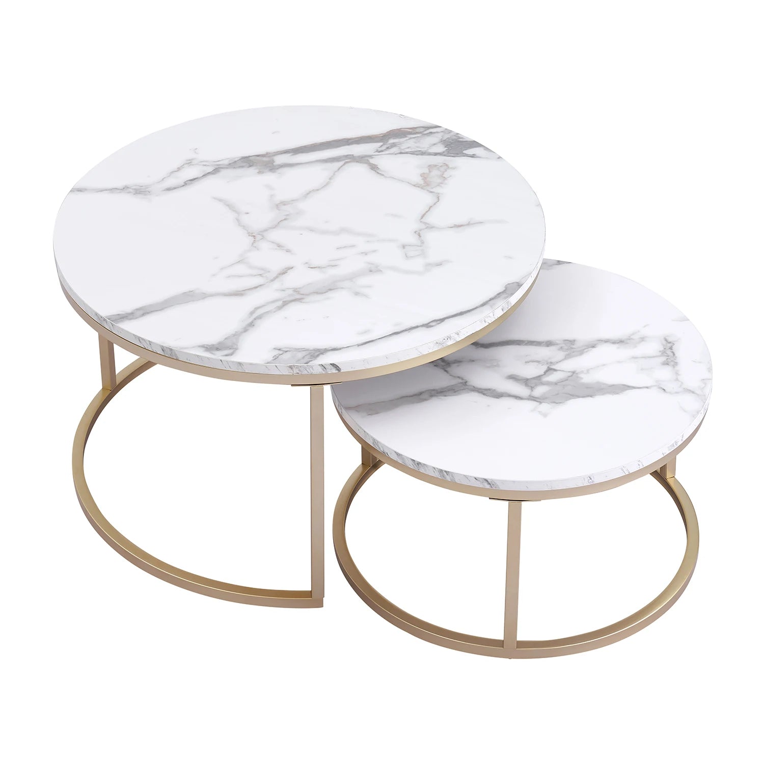 2Pcs Coffee Table Round 2 in 1 End Side Table Desk Nordic Marble Glass Home Sofa Tables Living Room Luxury Side Tables 60CM/80CM - Bakesbyemily.com