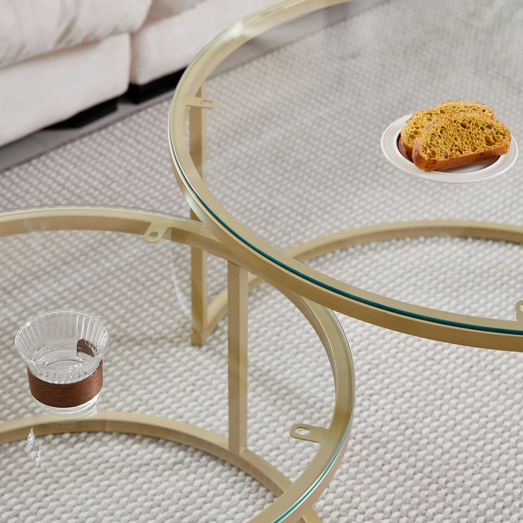 2Pcs Coffee Table Round 2 in 1 End Side Table Desk Nordic Marble Glass Home Sofa Tables Living Room Luxury Side Tables 60CM/80CM - Bakesbyemily.com