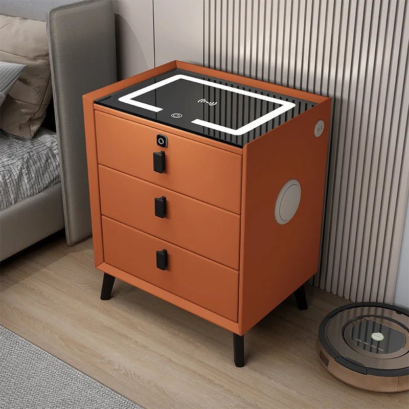 3 Drawers Smart Bedside Table with Wireless Charging Solid Wood Bedroom End Table with Fingerprints Lock Hotel Nightstands - Recipeliebe.com