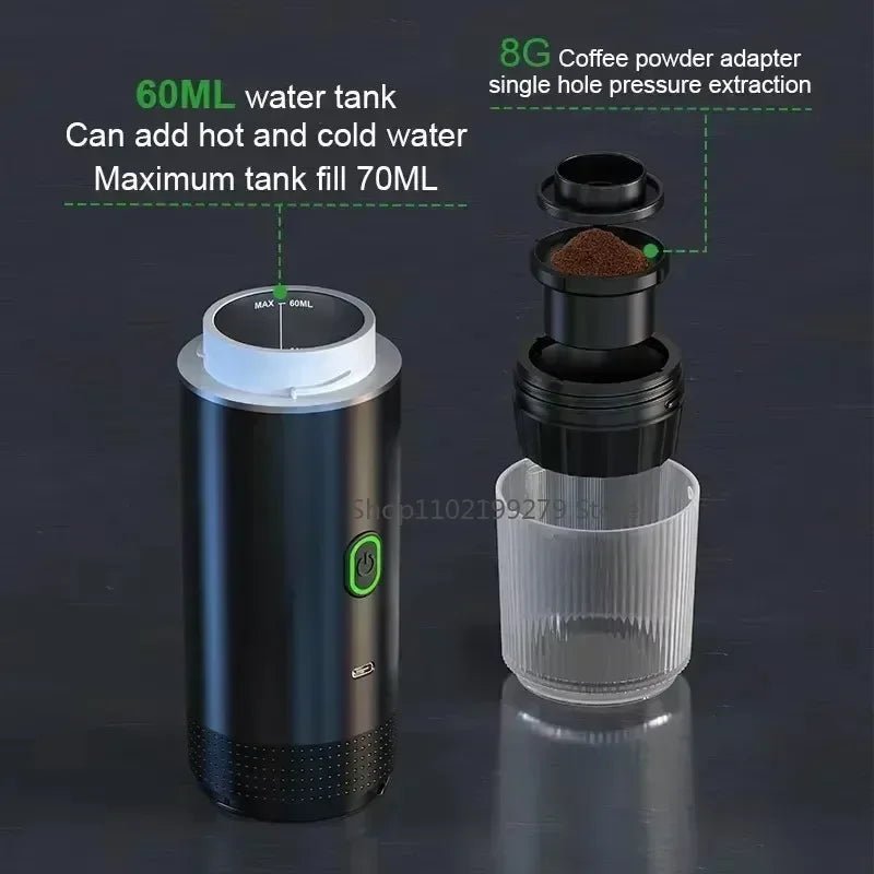 3 in 1 Electric Travel Espresso Machine Heating Water Portable Coffee Maker Compatible with Ground Coffee Small Large Capsules - Recipeliebe.com