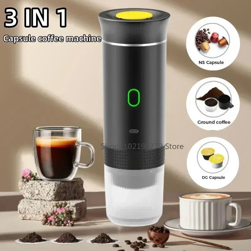 3 in 1 Electric Travel Espresso Machine Heating Water Portable Coffee Maker Compatible with Ground Coffee Small Large Capsules - Recipeliebe.com