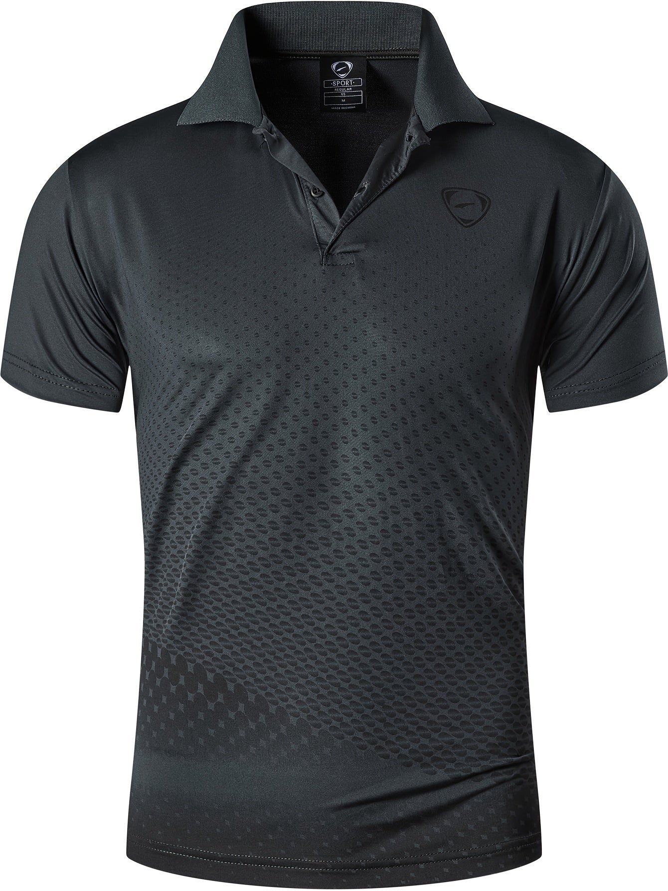 Jeansian Men's Lightweight Breathable Sport Shirt - Vibrant Orange All-Over Dot Print, Stretch Polyester Short Sleeve with Collar & Button Placket for Tennis Golf Bowling, Regular Fit All-Season Casual Athletic Wear, Tennis A