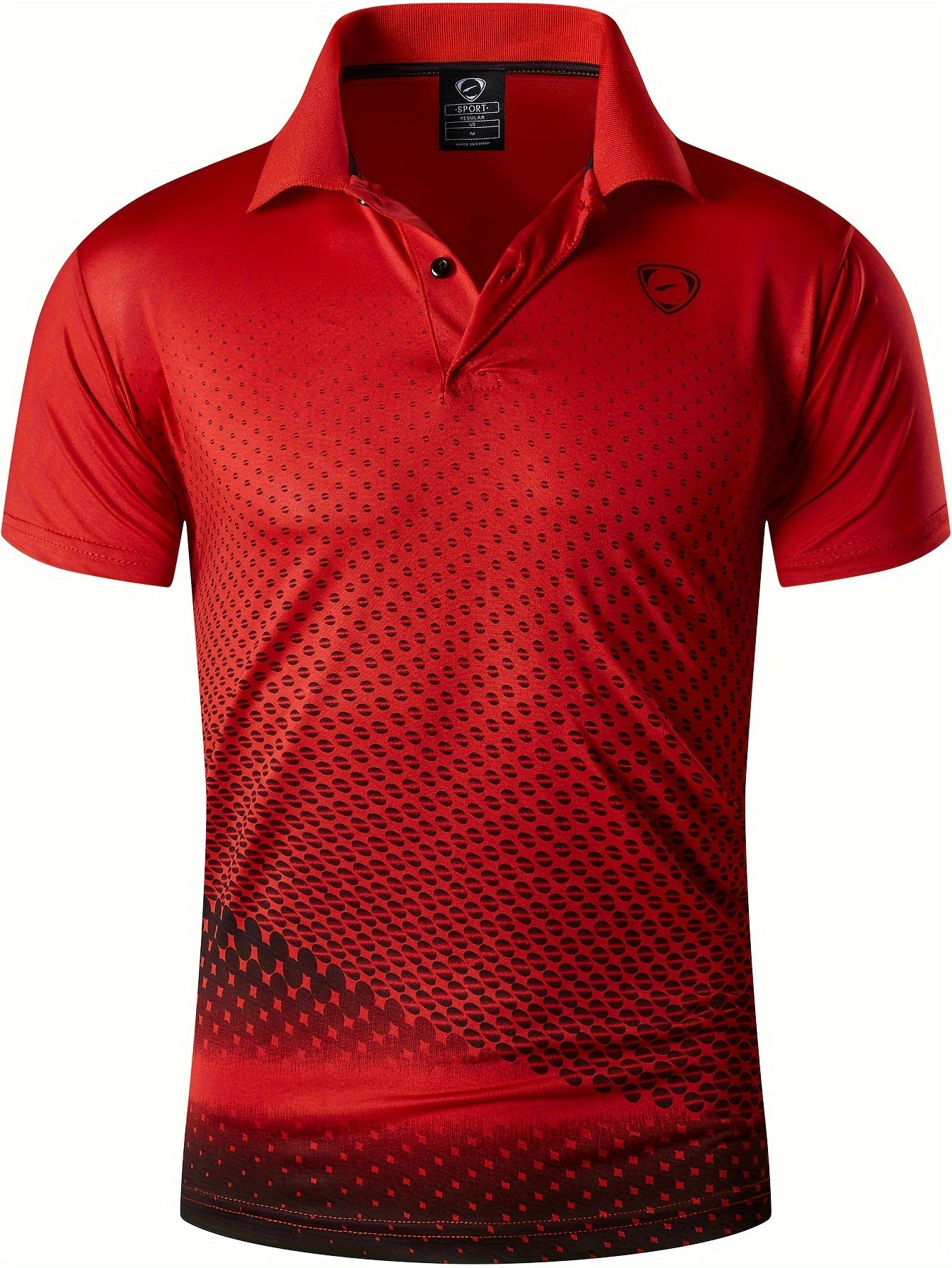Jeansian Men's Lightweight Breathable Sport Shirt - Vibrant Orange All-Over Dot Print, Stretch Polyester Short Sleeve with Collar & Button Placket for Tennis Golf Bowling, Regular Fit All-Season Casual Athletic Wear, Tennis A