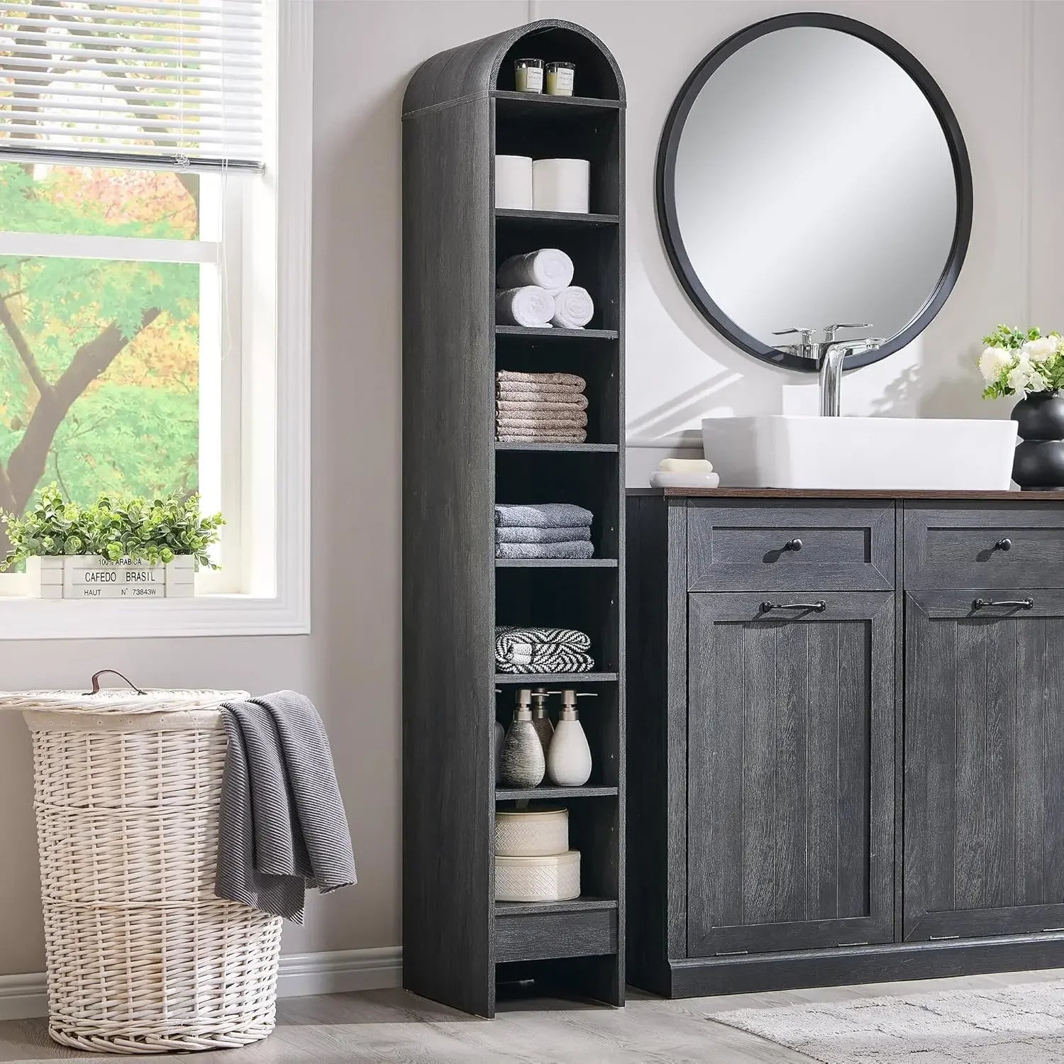 67" Tall Arched Bathroom Storage Cabinet,Modern Farmhouse Storage Cabinet with Adjustable Shelves,Wood Freestanding Cabinet - Recipeliebe.com