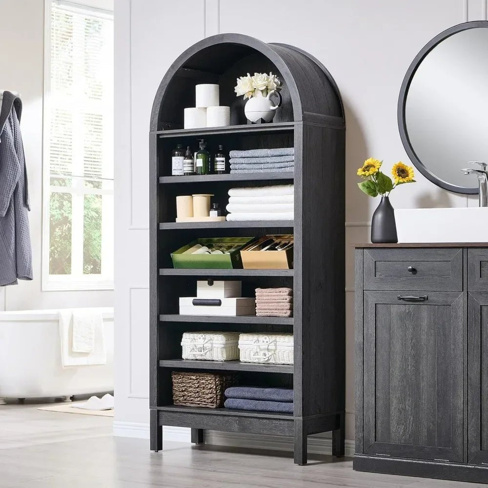 67" Tall Arched Bathroom Storage Cabinet,Modern Farmhouse Storage Cabinet with Adjustable Shelves,Wood Freestanding Cabinet - Recipeliebe.com