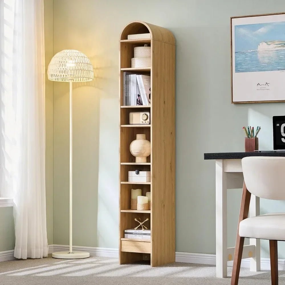 67" Tall Arched Bathroom Storage Cabinet,Modern Farmhouse Storage Cabinet with Adjustable Shelves,Wood Freestanding Cabinet - Recipeliebe.com