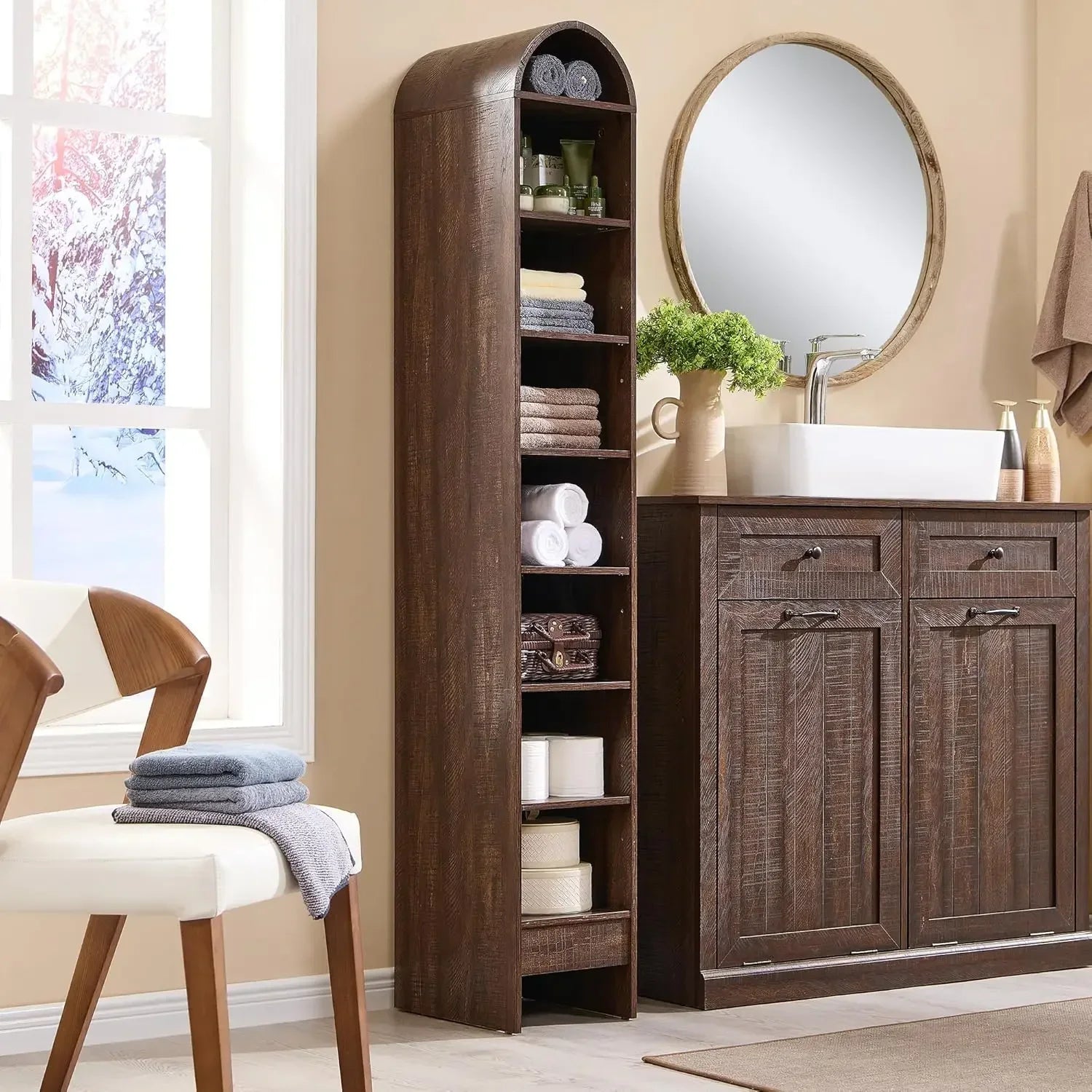 67" Tall Arched Bathroom Storage Cabinet,Modern Farmhouse Storage Cabinet with Adjustable Shelves,Wood Freestanding Cabinet - Recipeliebe.com