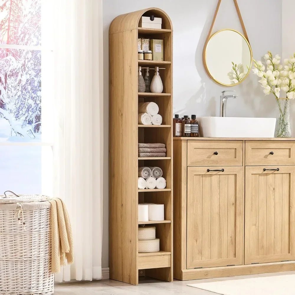 67" Tall Arched Bathroom Storage Cabinet,Modern Farmhouse Storage Cabinet with Adjustable Shelves,Wood Freestanding Cabinet - Recipeliebe.com