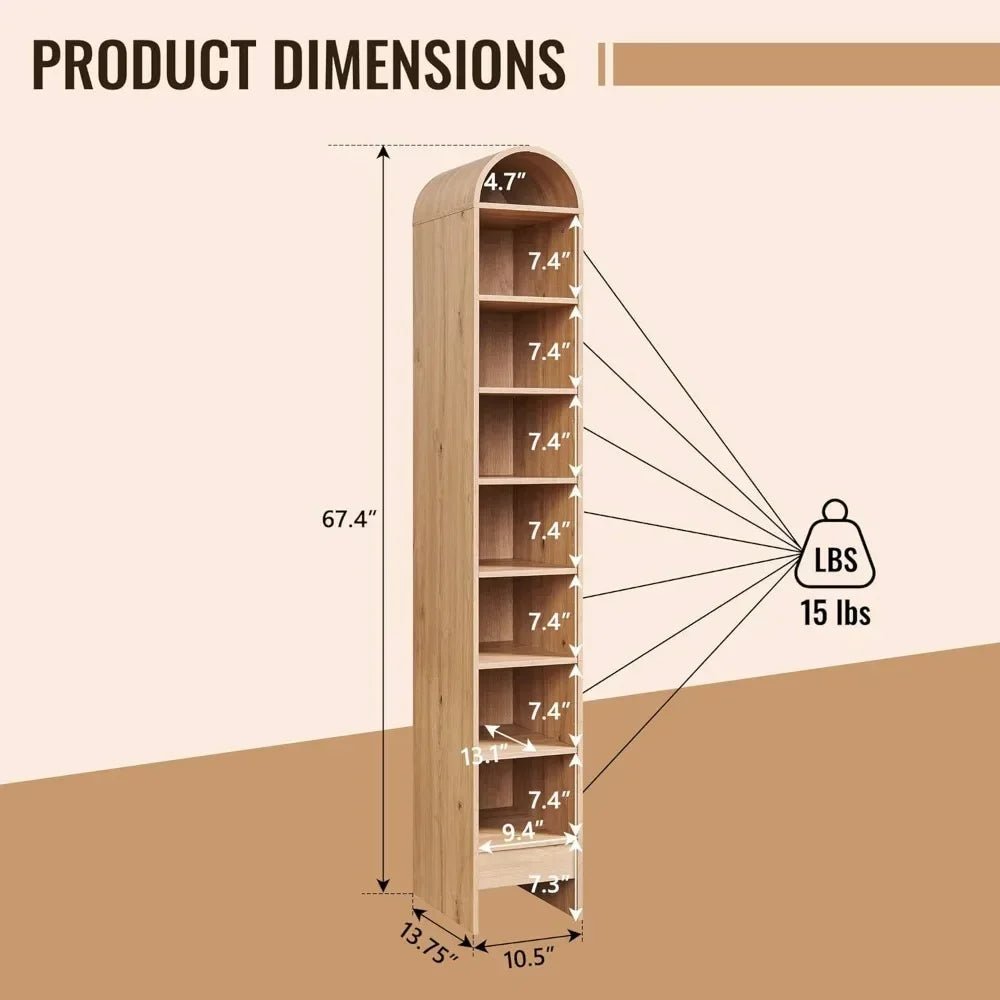 67" Tall Arched Bathroom Storage Cabinet,Modern Farmhouse Storage Cabinet with Adjustable Shelves,Wood Freestanding Cabinet - Recipeliebe.com