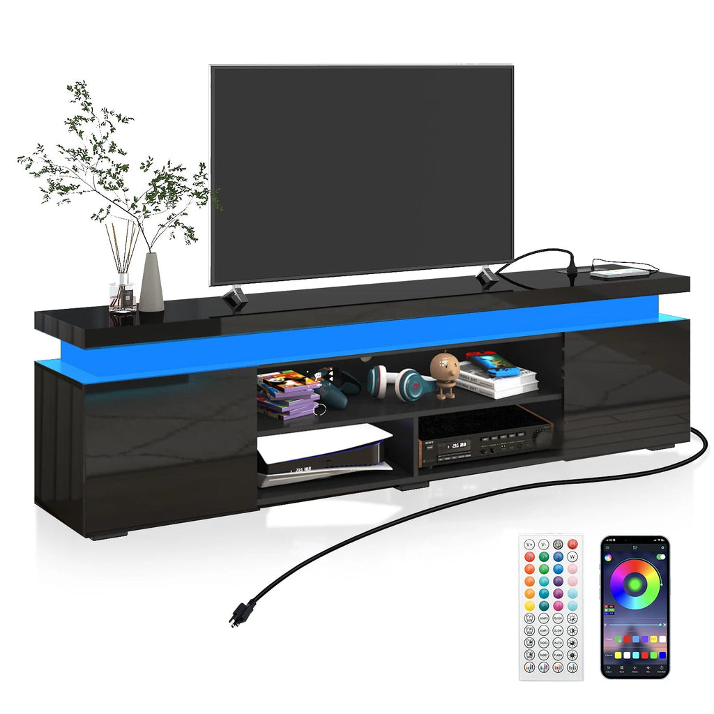 74'' LED TV Stand for Televisions up to 65'' Modern TV Cabinet with Power Outlet, High Gloss Entertainment Center with Storage - Recipeliebe.com