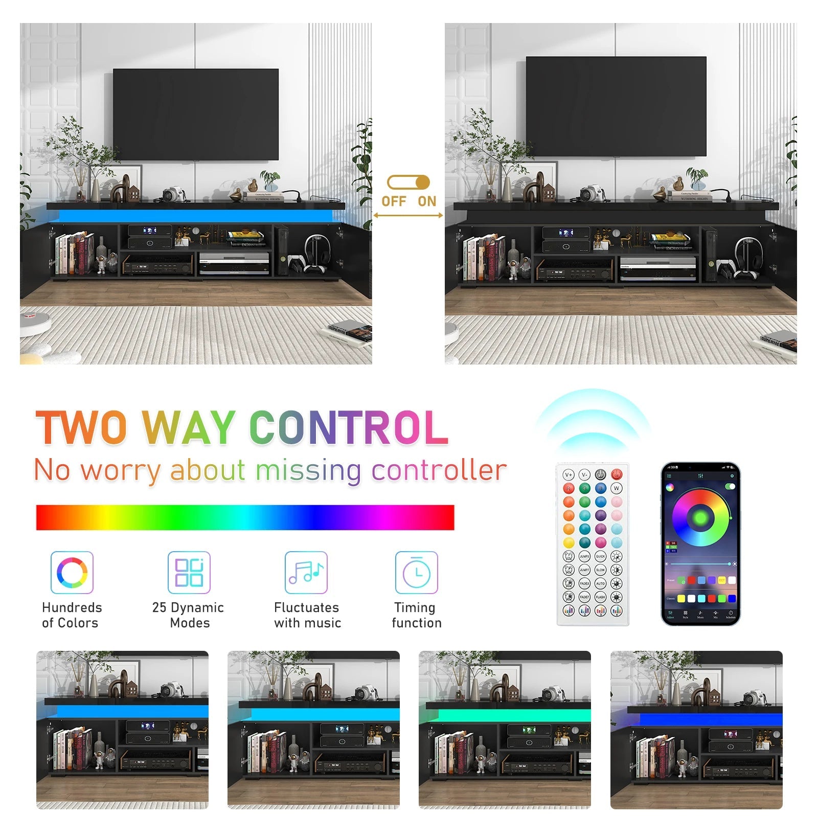74'' LED TV Stand for Televisions up to 65'' Modern TV Cabinet with Power Outlet, High Gloss Entertainment Center with Storage - Recipeliebe.com