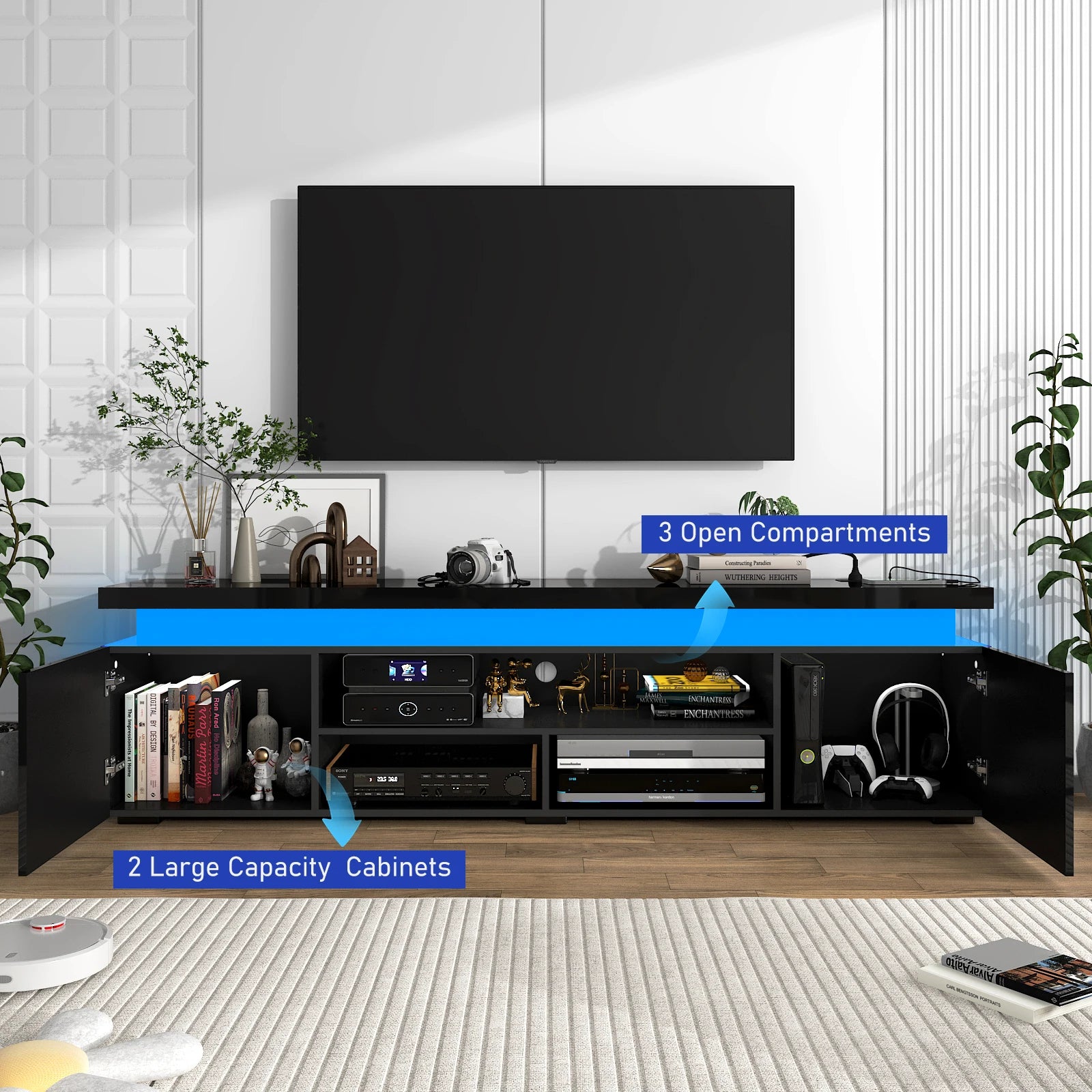 74'' LED TV Stand for Televisions up to 65'' Modern TV Cabinet with Power Outlet, High Gloss Entertainment Center with Storage - Recipeliebe.com
