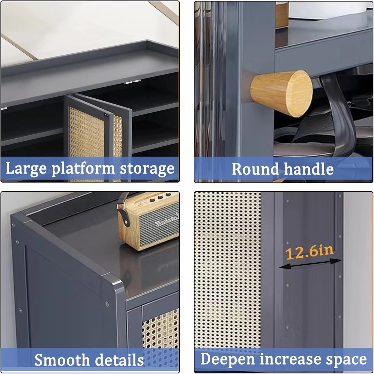 8 Tier Bamboo Shoe Storage Cabinet with Doors, 38 - 42 Pairs Shoe Rack for Closet, Rattan Storage Cabinet with Doors for Hallway L - Recipeliebe.com