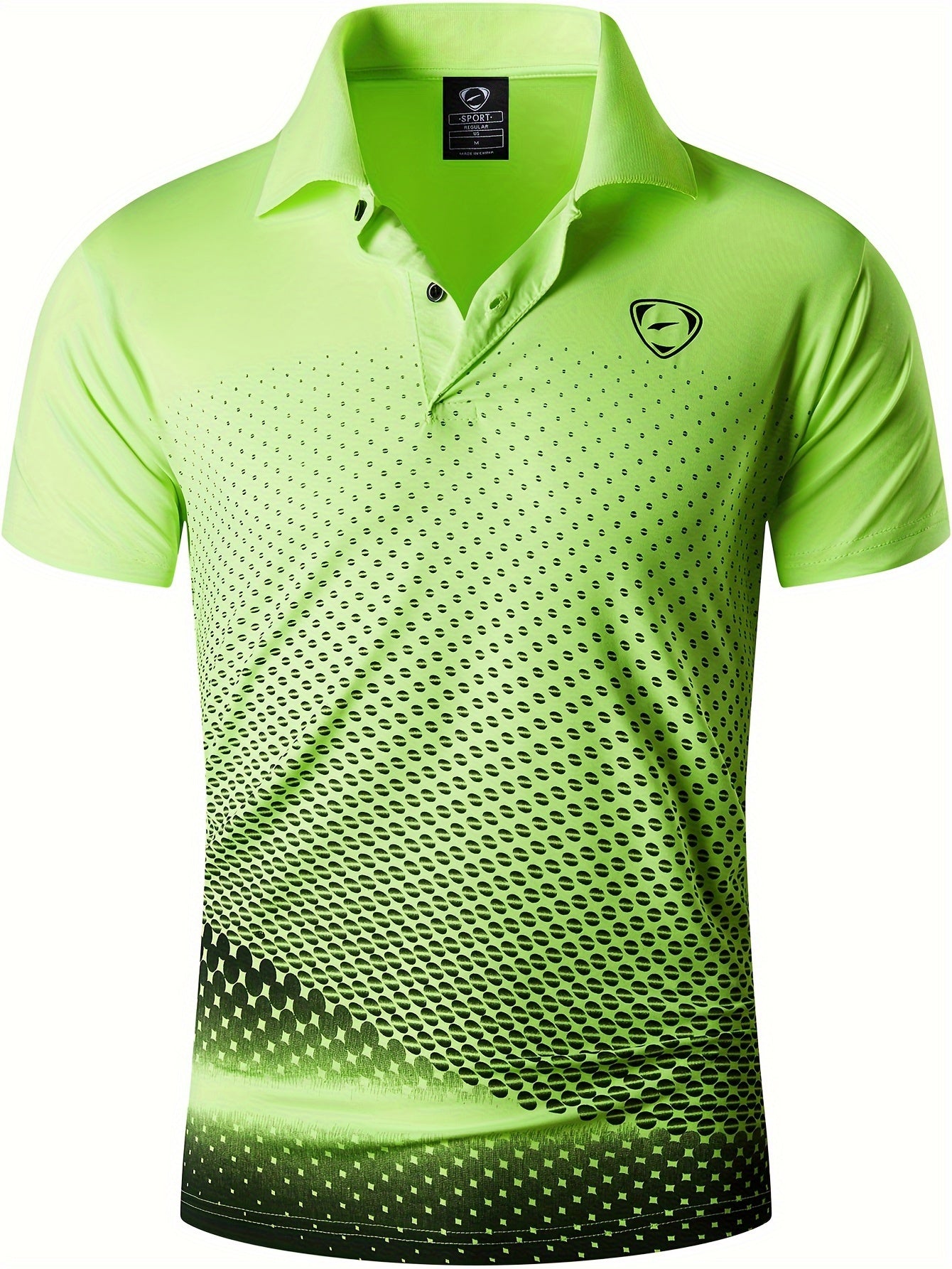 Jeansian Men's Lightweight Breathable Sport Shirt - Vibrant Orange All-Over Dot Print, Stretch Polyester Short Sleeve with Collar & Button Placket for Tennis Golf Bowling, Regular Fit All-Season Casual Athletic Wear, Tennis A