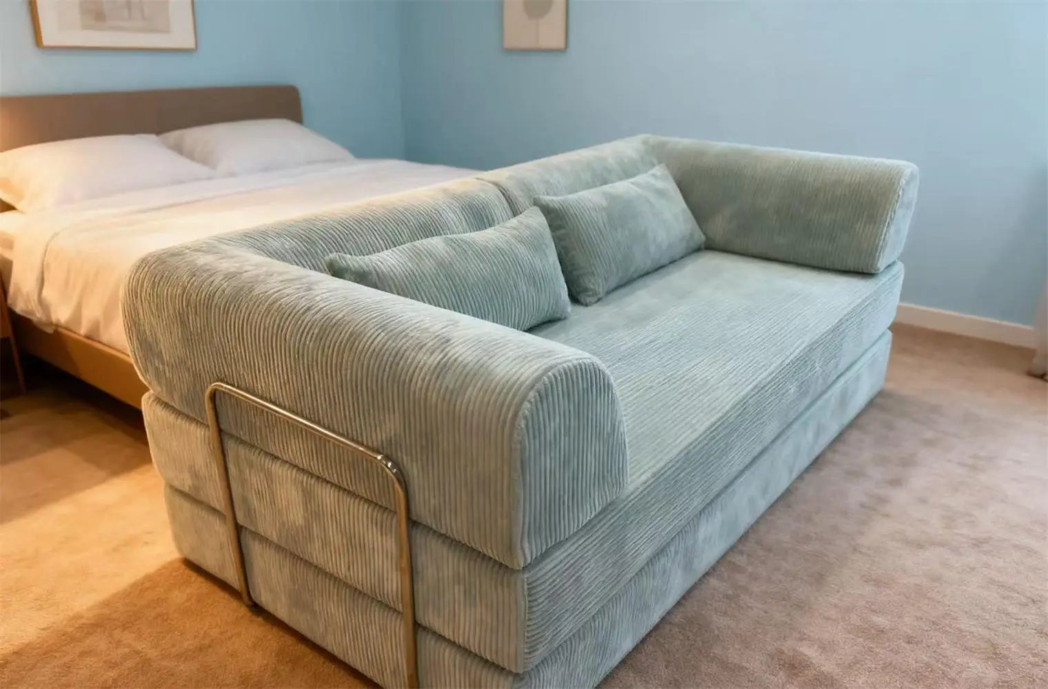 EU warehouse 2025 washable corduroy modular compression sofa 200 cm sleeper sofa bed for living room furniture