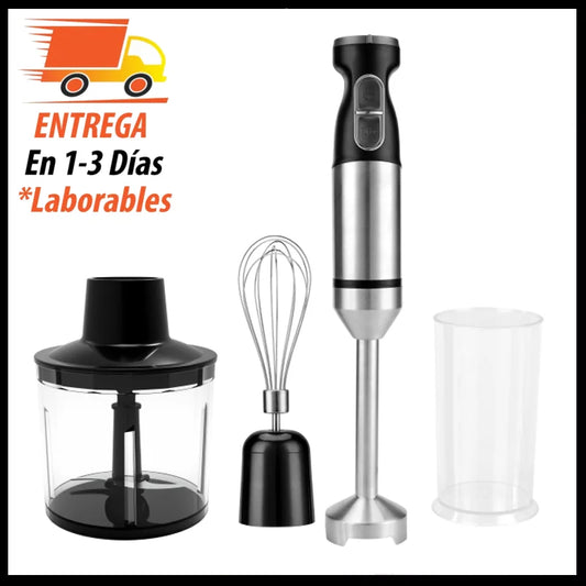 4 in 1 Hand Blender, 1000W - 2 Speeds - Stainless Steel Blades and Body, Stick Blender with Glass, Chopper, Emulsifier Whisk for Smoothies, Soups, Sauces