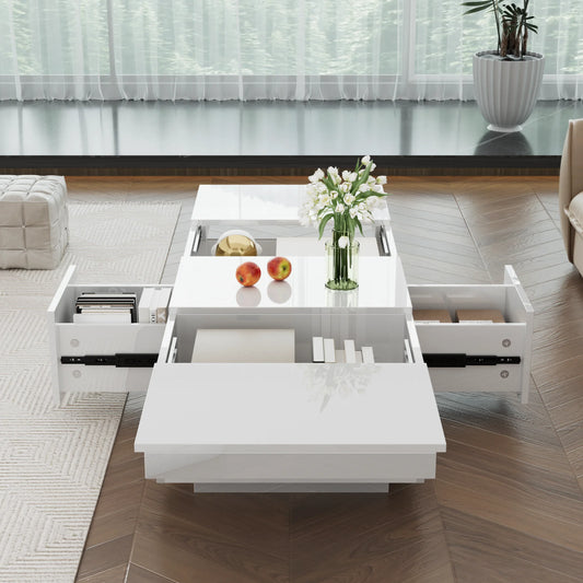 Coffee table 100x50x31 cm High Gloss Rectangular living room Table Push Pull storage Structure Double Sided Push
