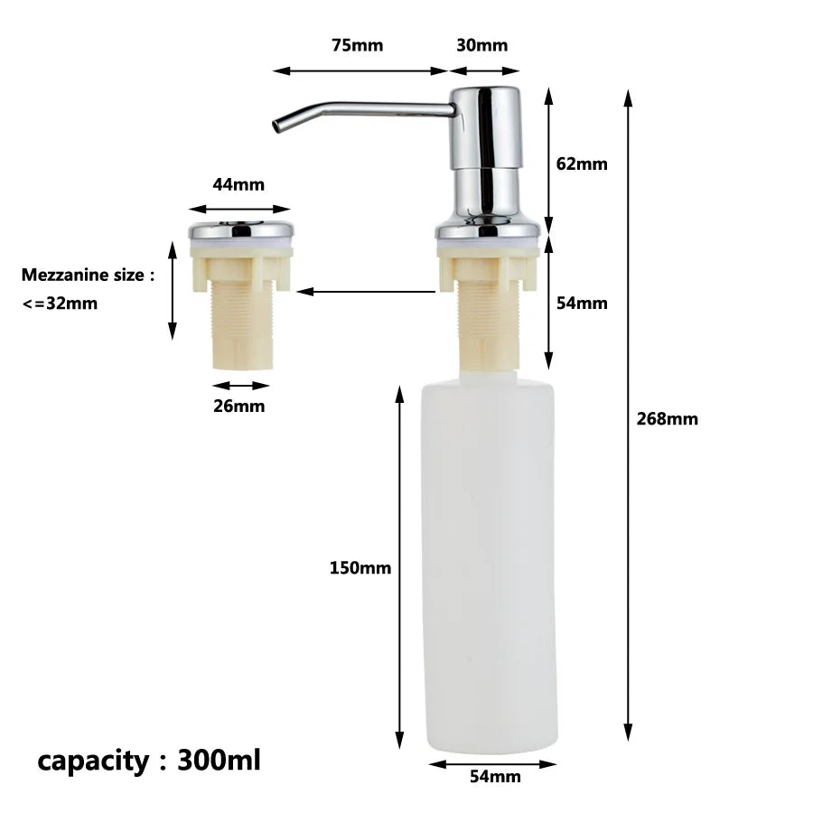 Tuqiu Kitchen Sink Soap Dispenser Stainless Steel Soap Dispenser Bathroom 300ML Soap Dispenser Black/Gold/Chrome/Nickel