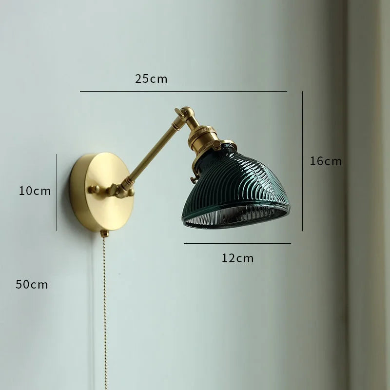 IWHD Glass Copper LED Wall Lights For Home Pull Chain Switch Bedroom Bathroom Mirror Stair Modern Nordic Wandlamp Lampara Pared
