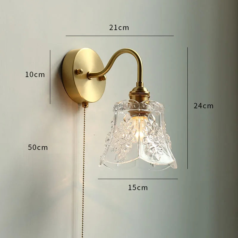 IWHD Glass Copper LED Wall Lights For Home Pull Chain Switch Bedroom Bathroom Mirror Stair Modern Nordic Wandlamp Lampara Pared