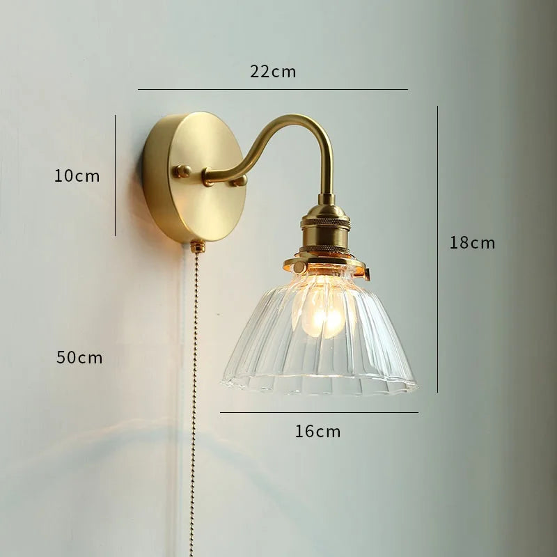 IWHD Glass Copper LED Wall Lights For Home Pull Chain Switch Bedroom Bathroom Mirror Stair Modern Nordic Wandlamp Lampara Pared