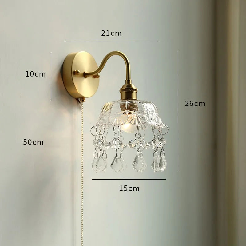 IWHD Glass Copper LED Wall Lights For Home Pull Chain Switch Bedroom Bathroom Mirror Stair Modern Nordic Wandlamp Lampara Pared