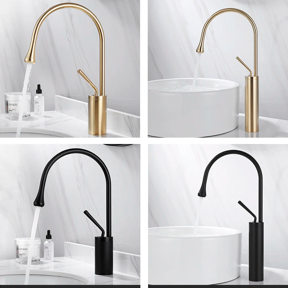 Suguword Basin Faucet Hot&Cold Water Mixer Tap Brass Deck Mounted Crane Kitchen Basin Sink Tap Mixer Single Handle Bathroom Tap