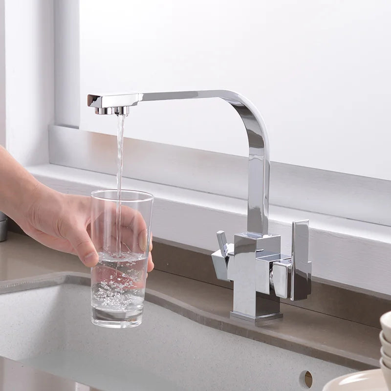 ROVATE Filter Kitchen Faucet Deck Mounted, Single Hole Drinking Water  Faucet Hot and cold Pure Water Sinks Mixer Tap Chrome