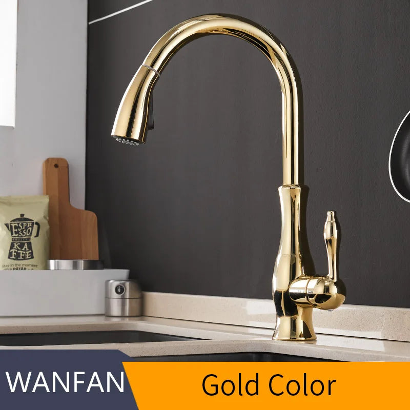 Gold Kitchen Faucets Single Handle Pull Out Kitchen Tap Single Hole Handle Swivel Degree Water Mixer Tap Mixer Tap 866011