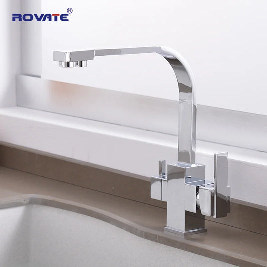 ROVATE Filter Kitchen Faucet Deck Mounted, Single Hole Drinking Water  Faucet Hot and cold Pure Water Sinks Mixer Tap Chrome