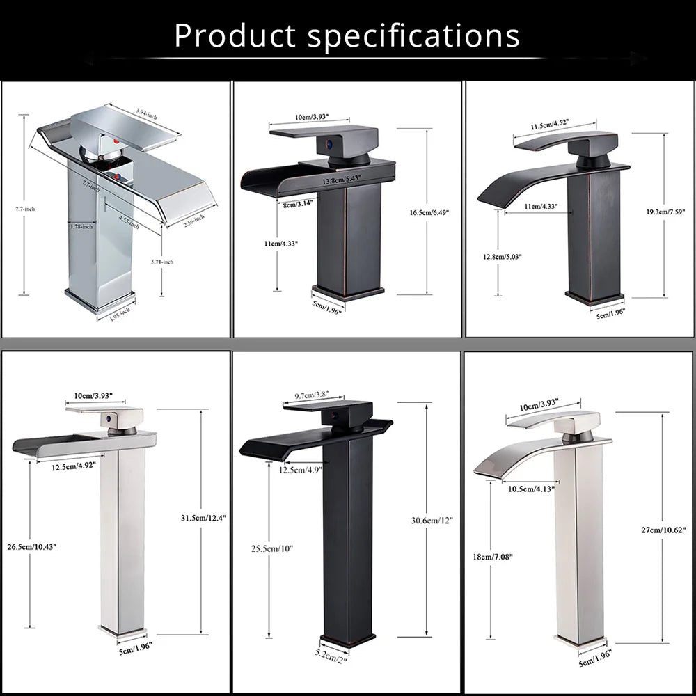 Rozin Waterfall Bathroom Sink Faucet Deck Mount Hot Cold Water Basin Mixer Taps Polished Chrome Lavatory Sink Tap