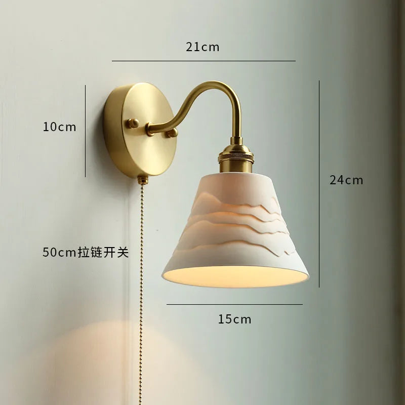 IWHD Glass Copper LED Wall Lights For Home Pull Chain Switch Bedroom Bathroom Mirror Stair Modern Nordic Wandlamp Lampara Pared