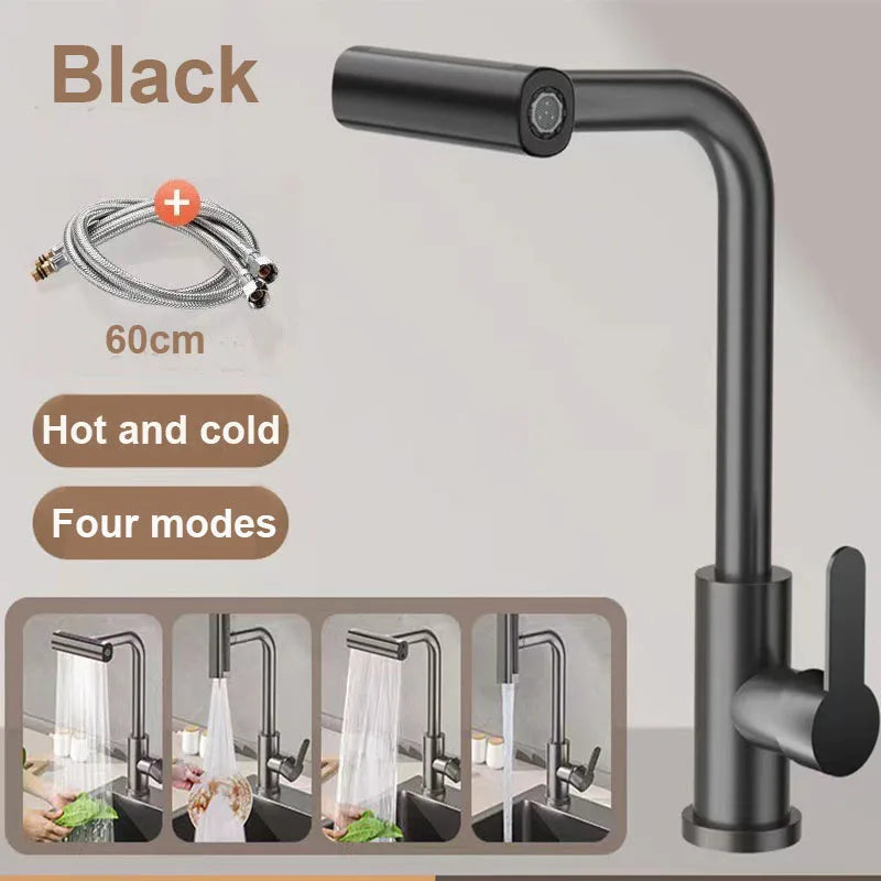 Brass Kitchen Faucet Single Hole Pull-Out Spout Kitchen Sink Mixer Faucet Four-bar Water Outlet Mode Cold and Hot Mixer Faucet