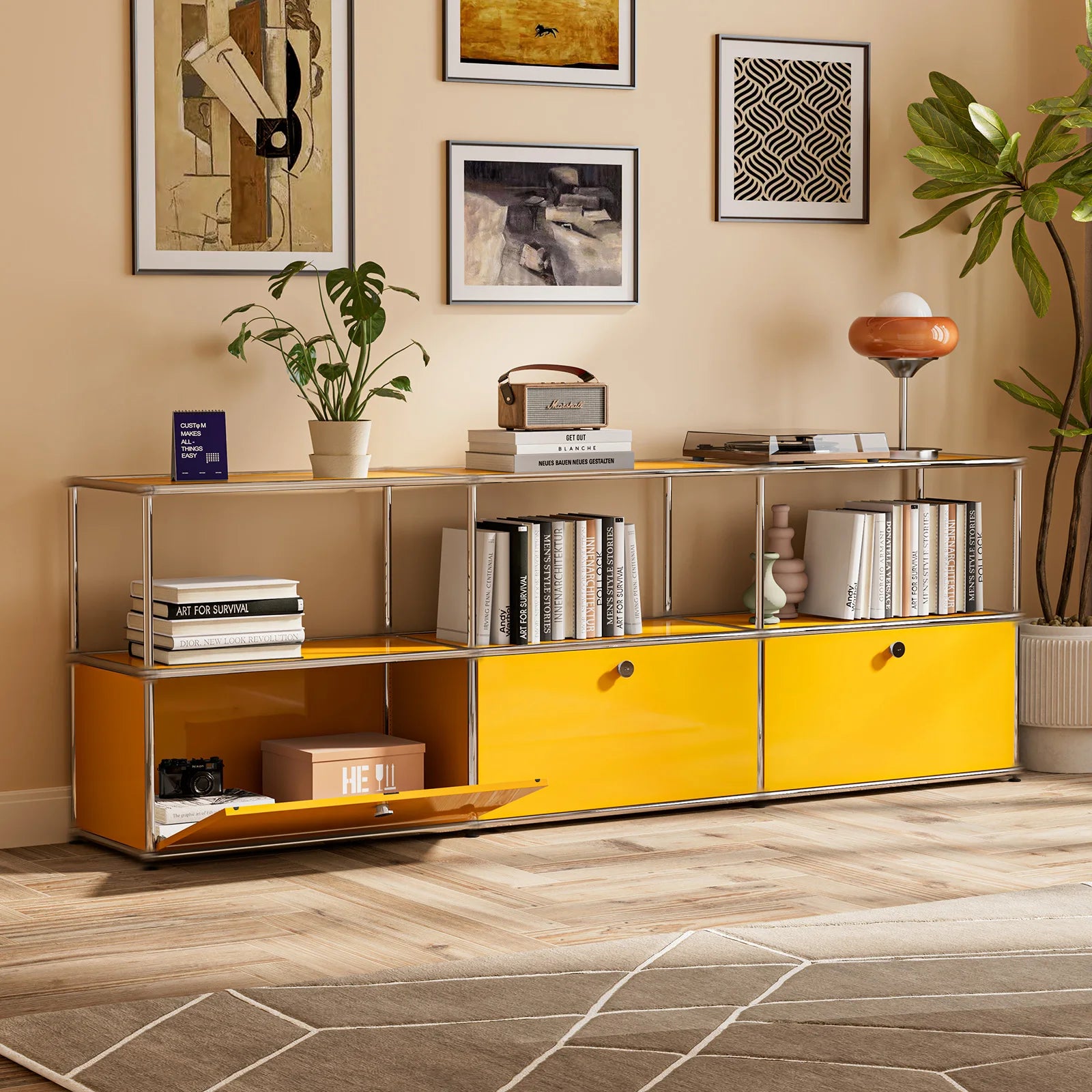 Storage Cabinet Storage Shelf Stainless Steel Metal Board Living Room Cabinet Sideboard Cabinet Modular Furniture-No Keys