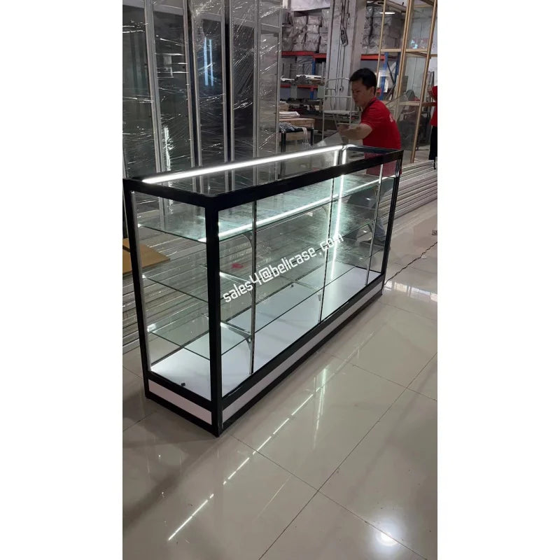 Custom, tobacco shop display counter with lighting smoke store high quality glass showcase display cases for Smoke Shop