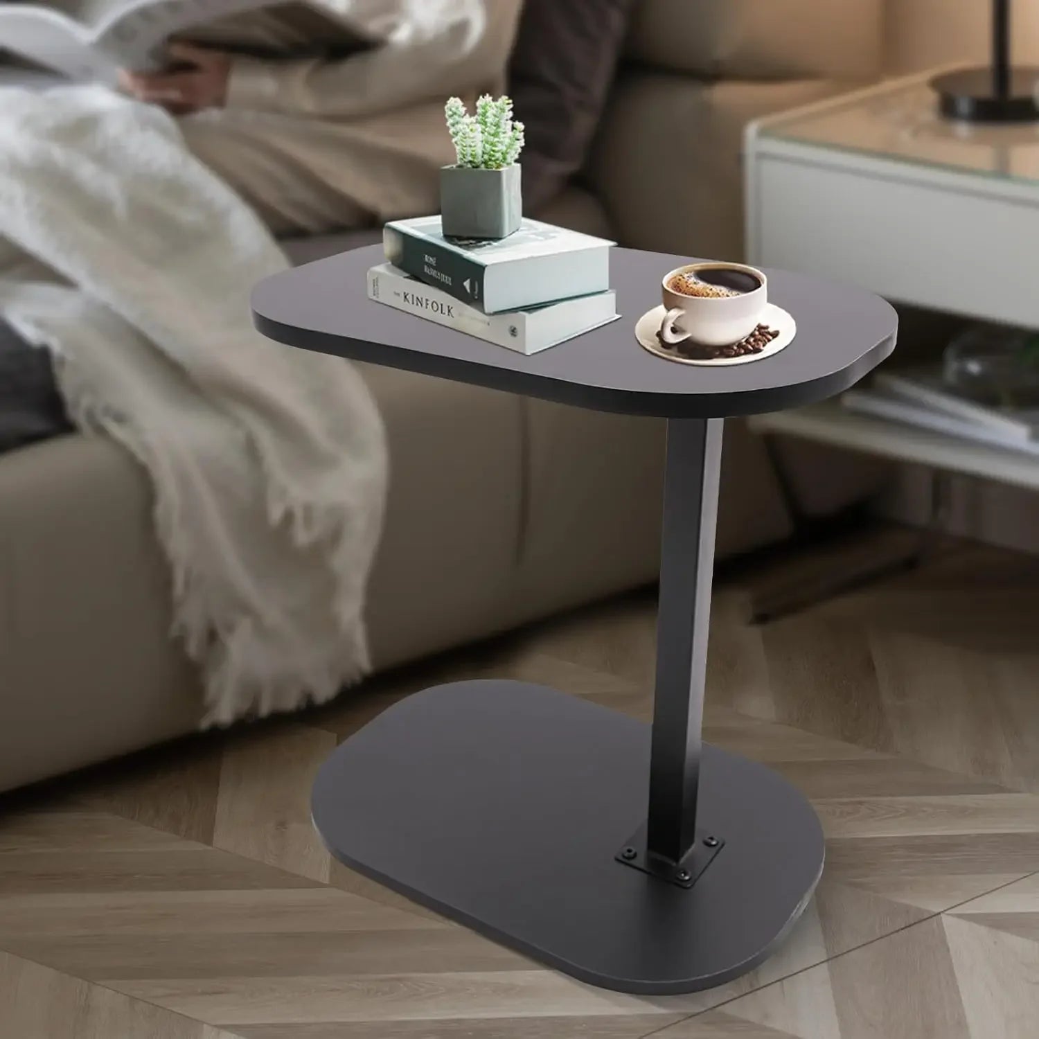 C-Shaped Side Table, Height Adjustable Coffee Table, Living Room Coffee Table, 360° Swivel and Multi-Angle Tilt for Living Room