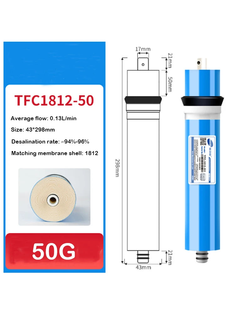 50G/75G/100G/150G Home Kitchen Reverse Osmosis RO Membrane Replacement Water System Filter Purifier Water Drinking Treatment