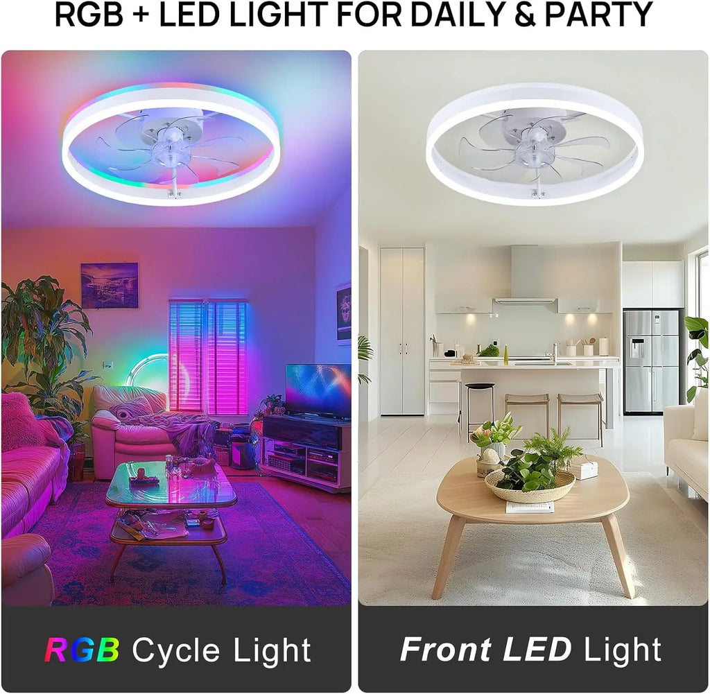 RGB TUYA Modern Ceiling Fan (With Lighting) Silent LED Dimmable Ceiling Fan (With Remote Control) for Bedroom Study Dining Room