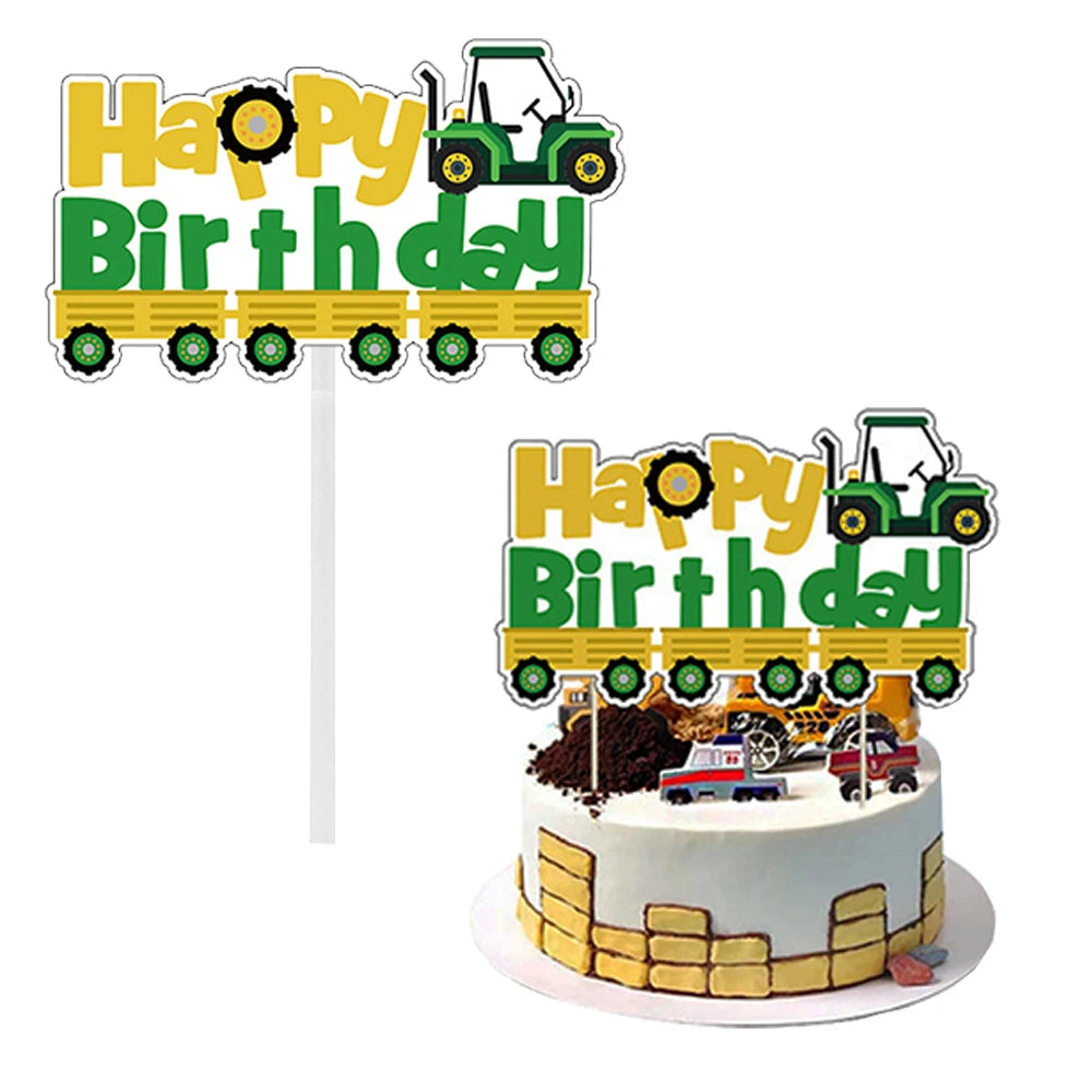 Tractor Cake Topper Green Farm Vehicle Cars Happy Birthday Cake Topper Kids Farm Tractor Themed Party Tractor Cake Decortions
