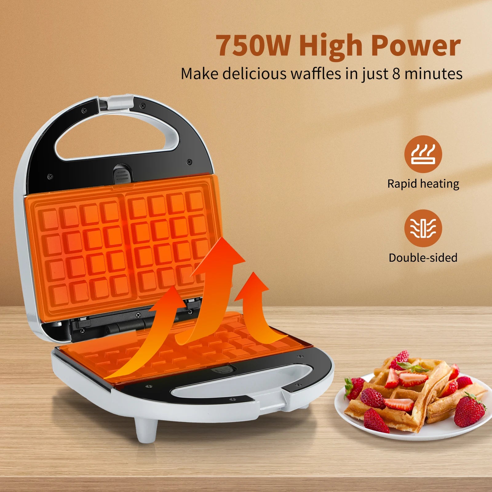 3 in 1 Sandwich Maker: Electric Sandwich Maker, Grill and Waffle Maker, 3 Removable Non-Stick and Interchangeable Plates, 750 W