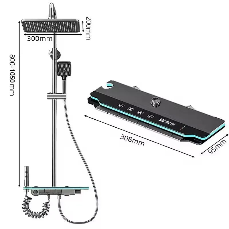 Bathroom Shower Set Digital Display Showers Hot Cold Wall-Mounted Rainfall Bathtub Showers Faucet Set