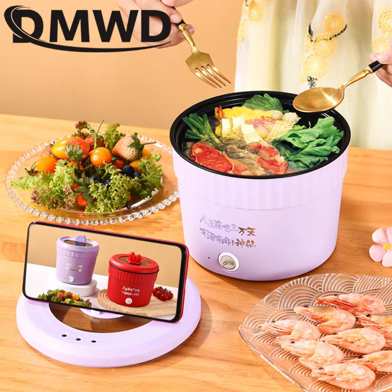 110V Mini Electric Cooking Pot Multifunctional Rice Cooker Hot Pot Instant Noodles Porridge Omelette Quick Food Pot Frying Pan