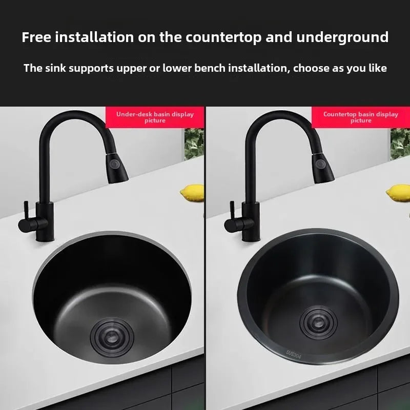Black Round Bar Sink Nano Stainless Steel Single Basin Small Kitchen Dishwashing and Vegetable Washing Sink kitchen sink cocina