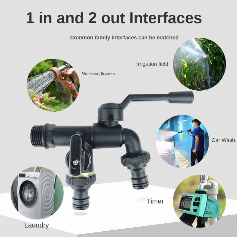 Black Brass Garden Hose Faucet Outdoor Anti-Freeze Bibcocks with Dual Outlet for Washing Machine 1/2 Inch Outdoor Faucet, Garden