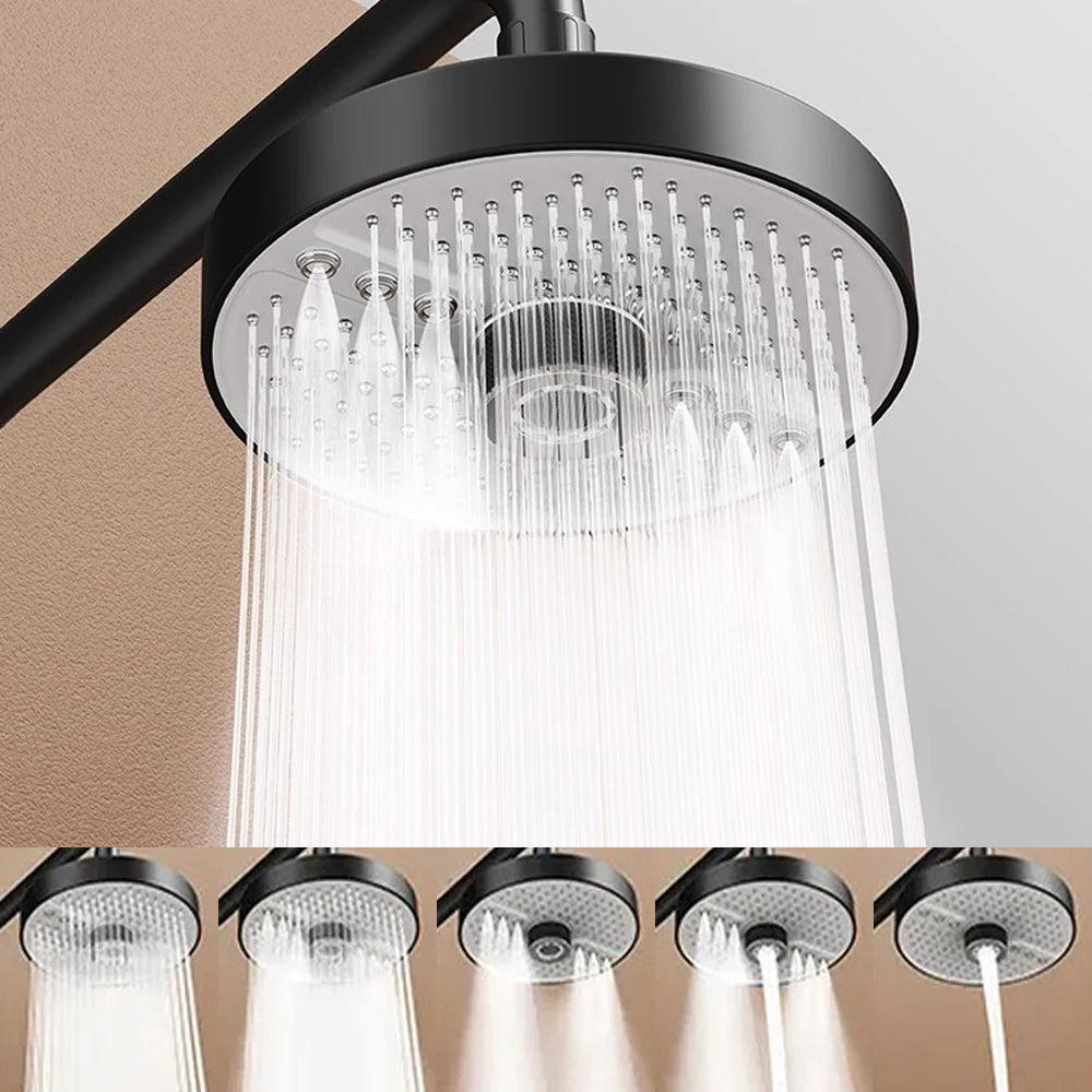 New 175mm Big Panel Showerhead 5 Mode Supercharge Rainfall Shower Head High Pressure Top Rain Shower Faucet Bathroom Accessories